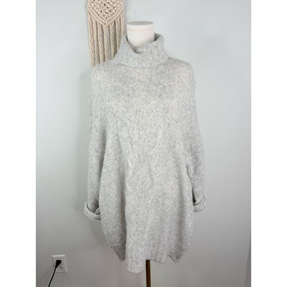 Aerie Happy Place Oversized Turtleneck Sweater Medium Light Gray Cable Knit - Picture 2 of 9